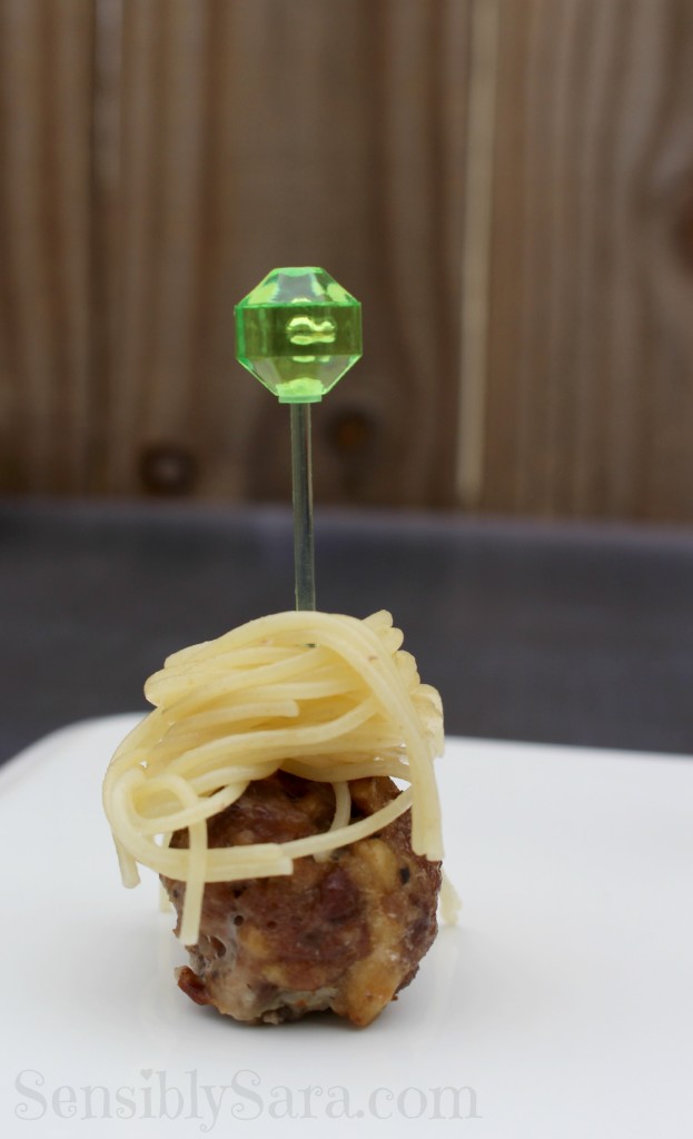 Spaghetti & Meatball Kabobs - Tailgating Food | SensiblySara.com