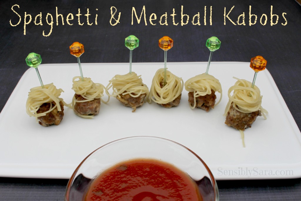 Spaghetti & Meatball Kabobs - Tailgating Food | SensiblySara.com