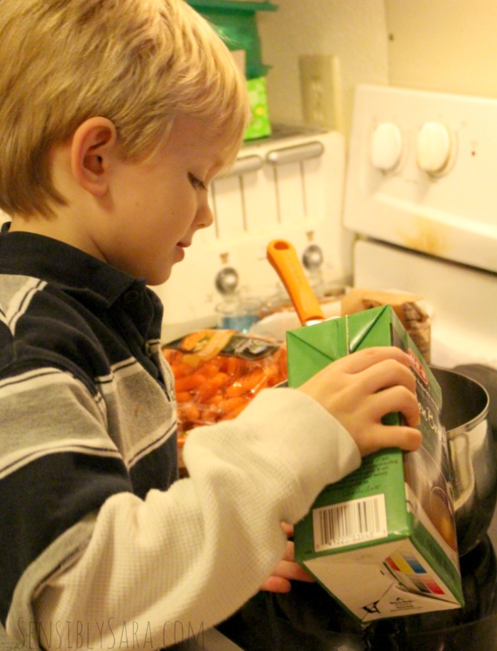 Kids in the Kitchen: Pouring Broth | SensiblySara.com