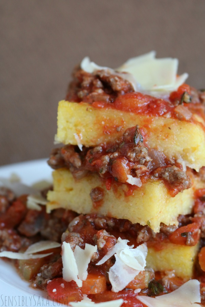 Hearty Dinner Recipe - Polenta Bolognese | SensiblySara.com