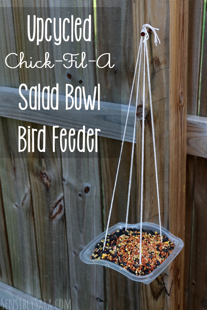 Upcycled Bird Feeder with a Chick-Fil-A Salad Bowl | SensiblySara.com