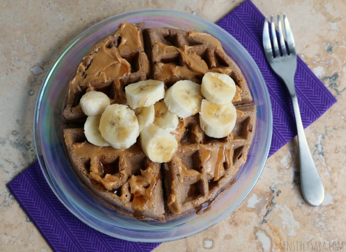 Chocolate Waffles with Peanut Butter and Bananas | SensiblySara.com