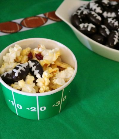 Popcorn Cups with Chocolate Almond Footballs | SensiblySara.com