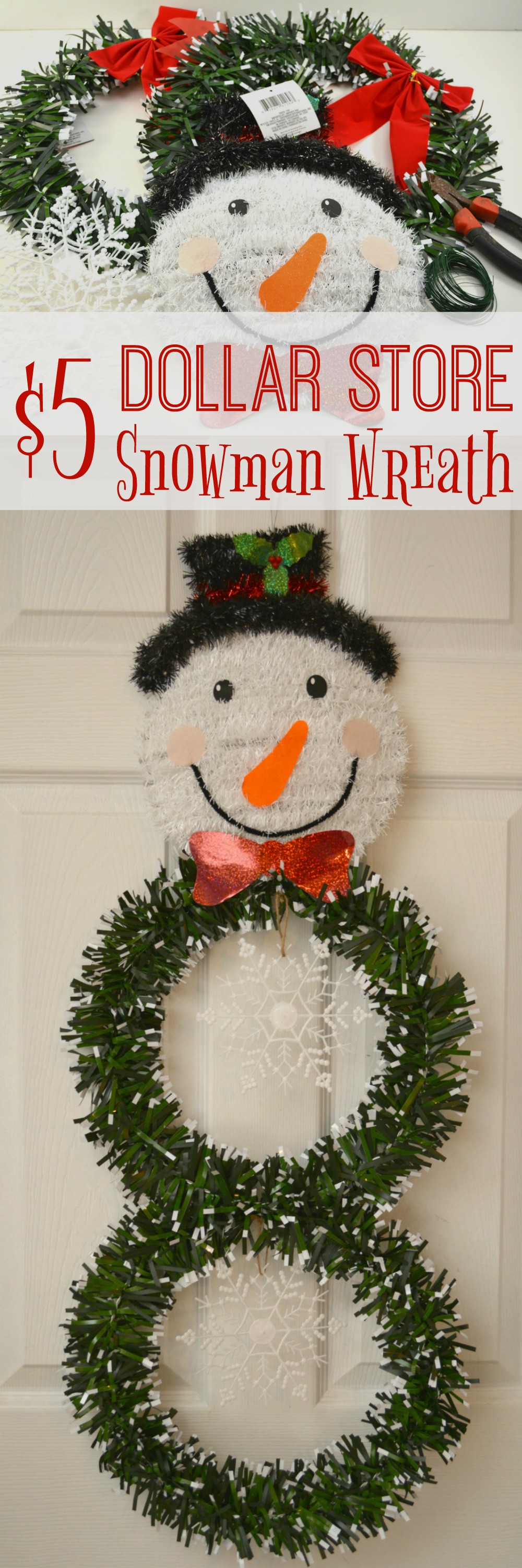 Dollar Store Snowman Wreath Tutorial | SensiblySara.com