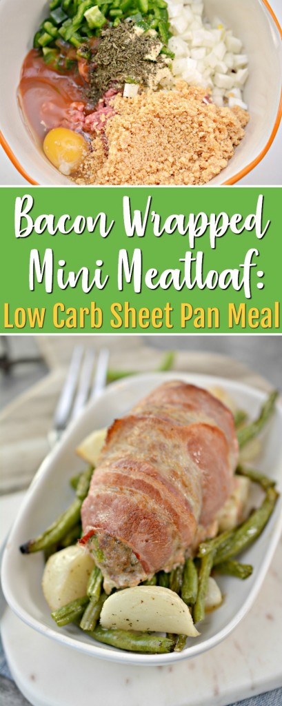 Bacon Wrapped Mini Meatloaf Recipe - a Low Carb Sheet Pan Meal | SensiblySara.com