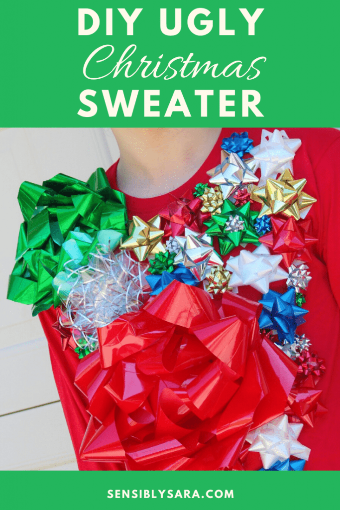 Easy DIY Ugly Christmas Sweater with Bows and Optional Lights