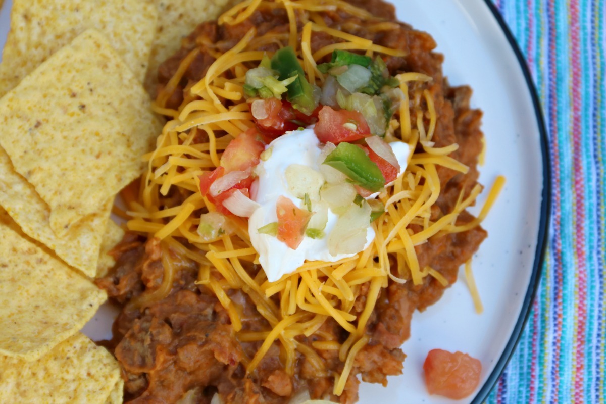 One Skillet Macho Nachos Beef And Refried Beans One Skillet Macho Nachos Beef And Refried Beans