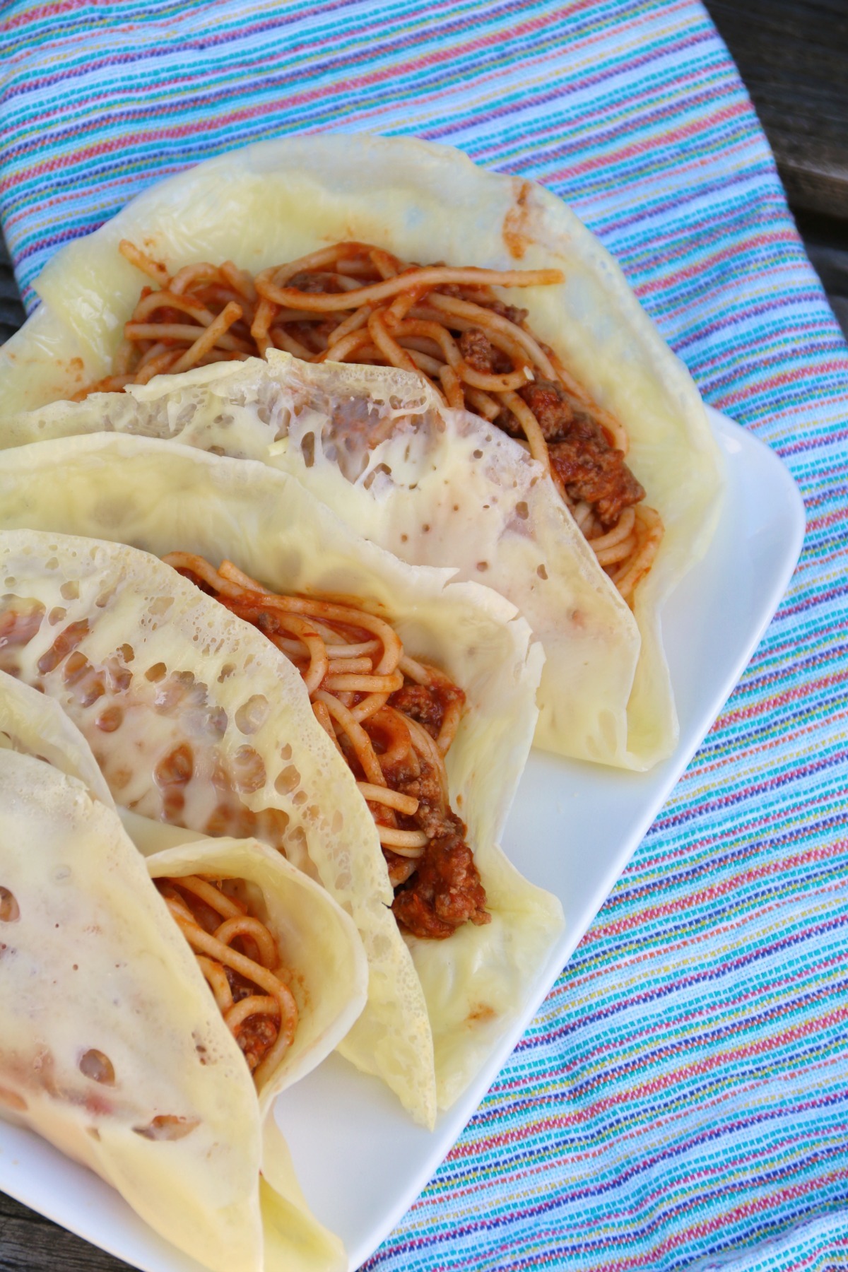 Spaghetti Tacos With Parmesan Shells As Appetizers Or For Dinner